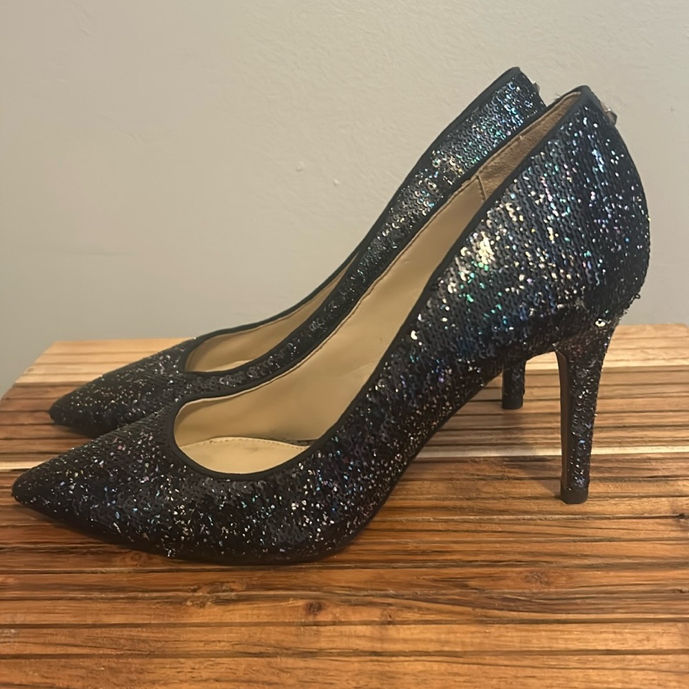 Sam Edelman Margie Black Iridescent Sequined Pumps Heels